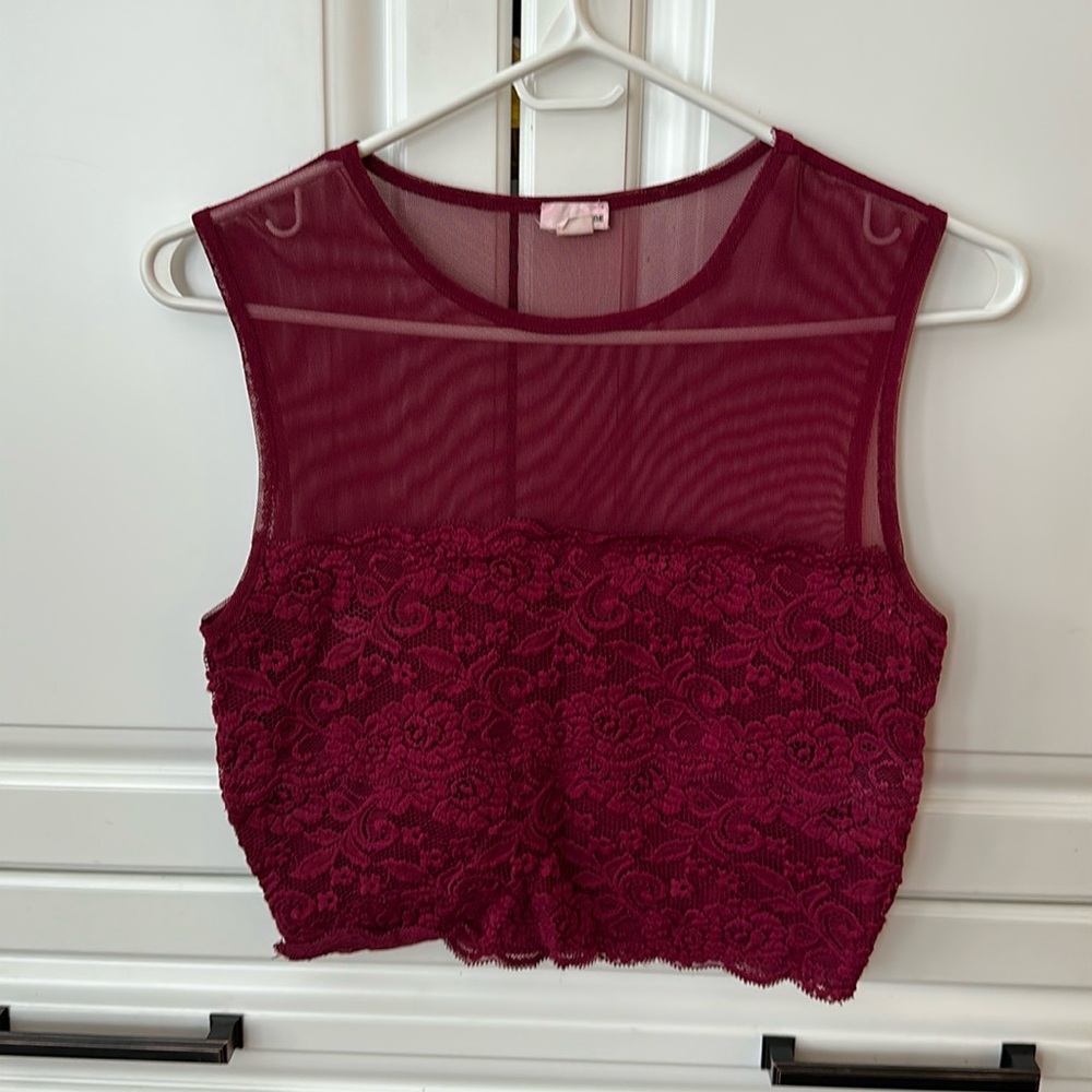Garage Cropped Lace and Mesh‎ Top